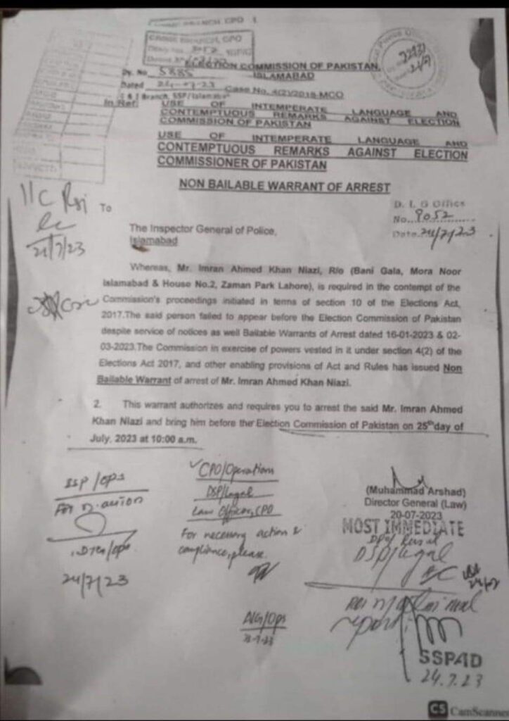 notification of imran khan arrest