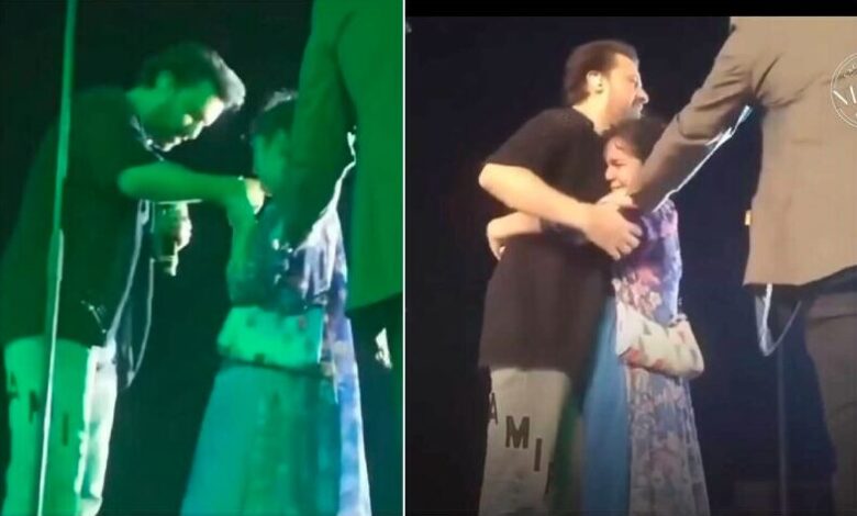 girl hugged with atif aslam in live concert