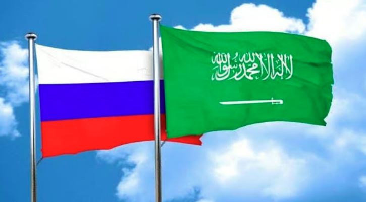 flags of saudi arab and russia